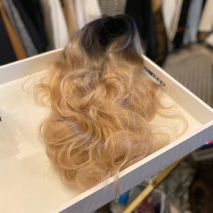 Synthetic wig. Cool grey/brown roots with blonde